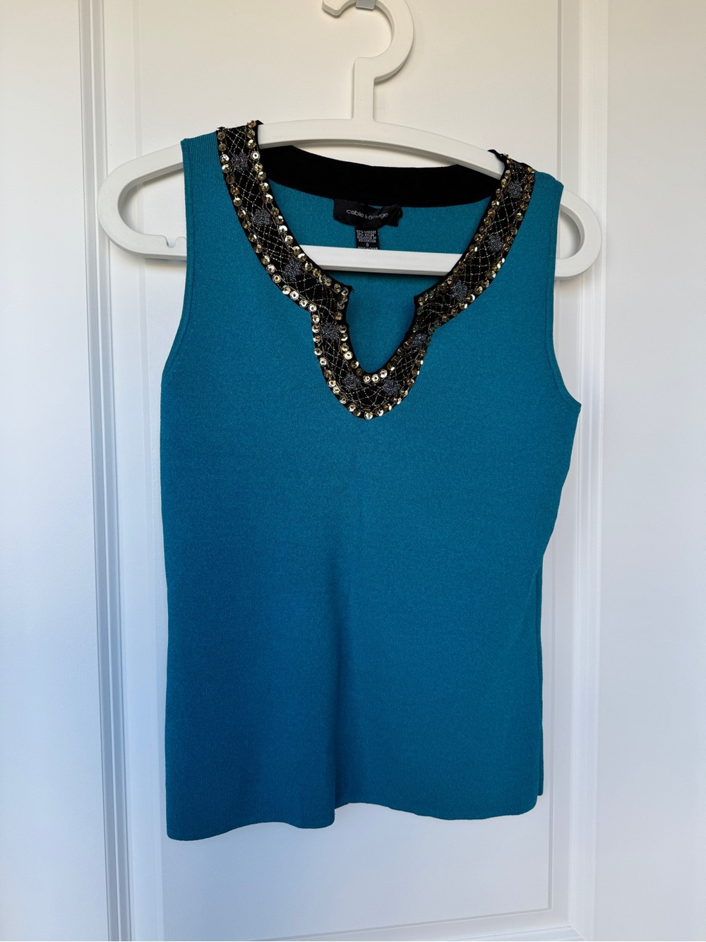 Y2K Teal Embellished V-Neck Sleeveless Shell